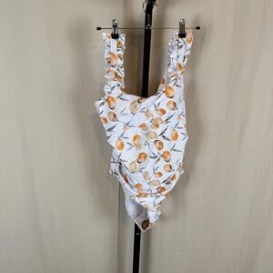 Ai'Mage Womens Orange Citrus Print Ruffle Strap One Piece Swimsuit White Size M